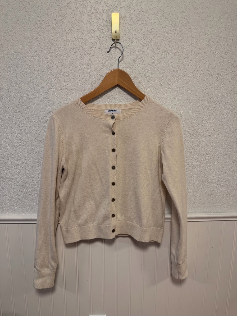 Old Navy Cream Button-Front Crewneck Cardigan